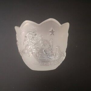 Walther Made in Germany Clear & Frosted Silent Night Pattern Glass Votive Holder